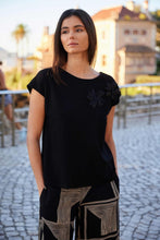 Load image into Gallery viewer, PERUZZI <BR>
3D Flower Top <BR>
Black <BR>

