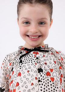 MAYORAL <BR>
Girls Printed dress with metallic thread <BR>
Cream, red & black <BR>
