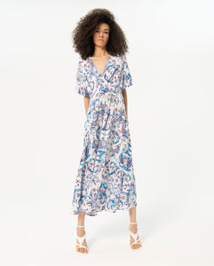 SURKANA <BR>
Printed long and wide dress <BR>
Blue <BR>