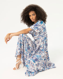 SURKANA <BR>
Printed long and wide dress <BR>
Blue <BR>