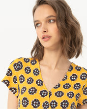 Load image into Gallery viewer, SURKANA &lt;BR&gt;
Printed midi cross over dress &lt;BR&gt;
Yellow &lt;BR&gt;
