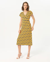 Load image into Gallery viewer, SURKANA &lt;BR&gt;
Printed midi cross over dress &lt;BR&gt;
Yellow &lt;BR&gt;
