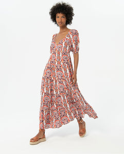 SURKANA <BR>
Printed puffed sleeve long dress <BR>
Multi <BR>