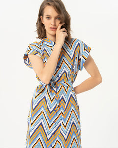 SURKANA <BR>
Printed midi shirt dress <BR>
Blue <BR>