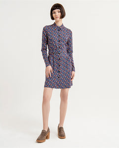 Surkana <BR>
Stretch and printed short shirt dress <BR>
Blue Multi <BR>