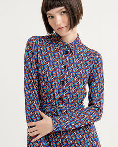 Surkana <BR>
Stretch and printed short shirt dress <BR>
Blue Multi <BR>