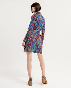 Surkana <BR>
Stretch and printed short shirt dress <BR>
Blue Multi <BR>