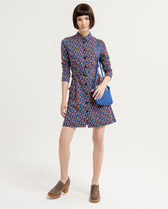 Surkana <BR>
Stretch and printed short shirt dress <BR>
Blue Multi <BR>