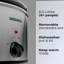 Load image into Gallery viewer, DAEWOO &lt;BR&gt;
6.5L Slow Cooker &lt;BR&gt;
Stainless Steel &lt;BR&gt;
