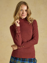 Load image into Gallery viewer, JOULES <BR>
Amy Long Sleeve High Frill Neck Jersey top <BR>
Rust Brown <BR>
