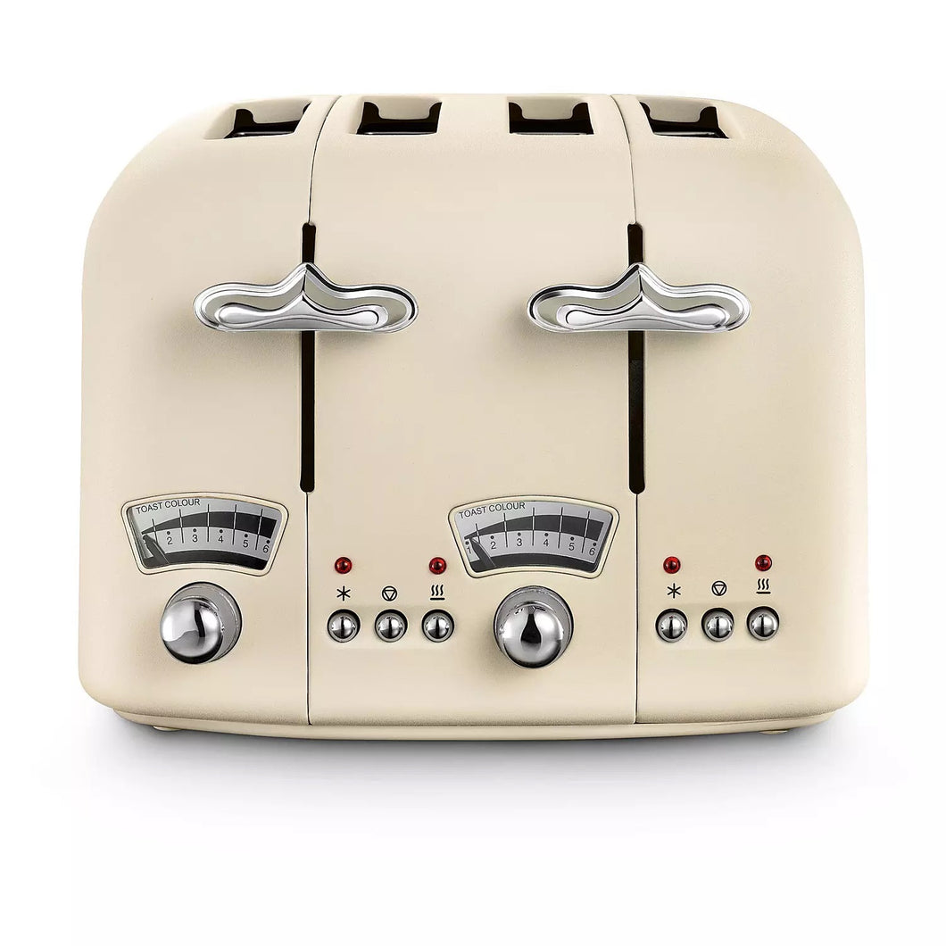 DELONGHI <BR>
Argento Flora 4 Slice Retro Toaster <BR>
Cream <BR>