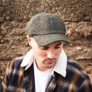 JOHN HANLY <BR>
Baseball Cap with Ear Flap <BR>
Dark Green Black Herringbone <BR>