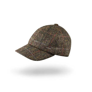 JOHN HANLY <BR>
Baseball Cap with Ear Flap <BR>
Dark Green Black Herringbone <BR>