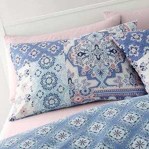 CATHERINE LANSFIELD <BR>
Boho Patchwork Double Duvet Cover Set with Pillowcases <BR>
Blue <BR>