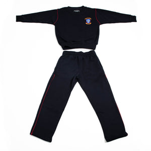 BAYLIN NS <BR>
Track Suit <BR>
Navy Crested Sweatshirt, red piping on Navy bottoms <BR>