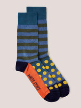Load image into Gallery viewer, WHITE STUFF &lt;BR&gt;
Mens Ankle Socks, Block Stripes &lt;BR&gt;
Multi Blue&lt;BR&gt;
