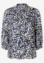 Load image into Gallery viewer, MORE &amp; MORE &lt;BR&gt;
Pussy-Bow Blouse with flower print &lt;BR&gt;
Navy Yellow mix &lt;BR&gt;
