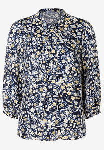 MORE & MORE <BR>
Pussy-Bow Blouse with flower print <BR>
Navy Yellow mix <BR>