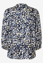 Load image into Gallery viewer, MORE &amp; MORE &lt;BR&gt;
Pussy-Bow Blouse with flower print &lt;BR&gt;
Navy Yellow mix &lt;BR&gt;
