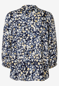MORE & MORE <BR>
Pussy-Bow Blouse with flower print <BR>
Navy Yellow mix <BR>