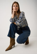 Load image into Gallery viewer, MORE &amp; MORE &lt;BR&gt;
Pussy-Bow Blouse with flower print &lt;BR&gt;
Navy Yellow mix &lt;BR&gt;
