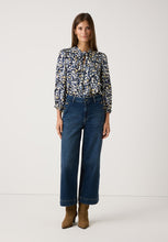 Load image into Gallery viewer, MORE &amp; MORE &lt;BR&gt;
Pussy-Bow Blouse with flower print &lt;BR&gt;
Navy Yellow mix &lt;BR&gt;
