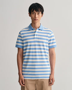 GANT <BR>
Multi Striped Piqué Polo Shirt <BR>
Blue & White <BE>