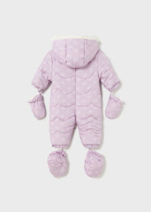 MAYORAL <BR>
Newborn printed hooded snowsuit <BR>
Lilac <BR>