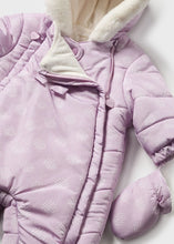 Load image into Gallery viewer, MAYORAL &lt;BR&gt;
Newborn printed hooded snowsuit &lt;BR&gt;
Lilac &lt;BR&gt;
