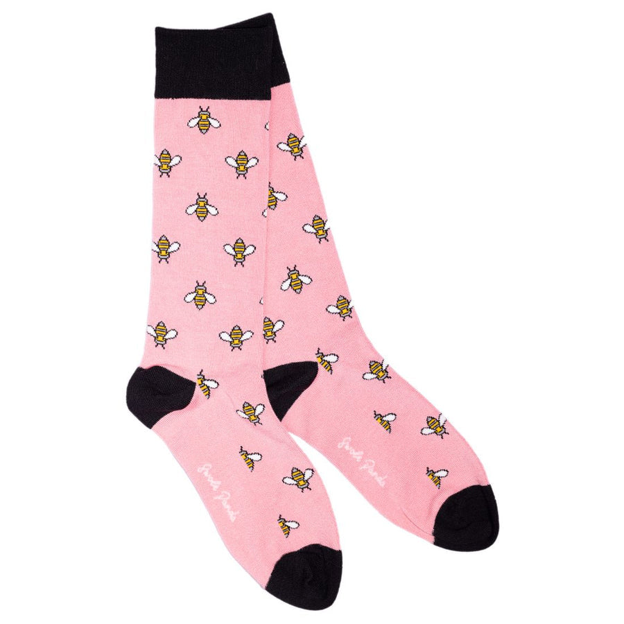 SWOLE PANDA <BR>
Men’s Bumble Bee Bamboo Socks <BR>
Pink <BR>