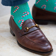 Load image into Gallery viewer, SWOLE PANDA &lt;BR&gt;
Men’s Candy Cane Bamboo Socks &lt;BR&gt;
Turquoise &lt;BR&gt;
