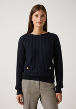 Load image into Gallery viewer, MORE &amp; MORE &lt;BR&gt;
Cable-knit sweater with flaps and gold buttons &lt;BR&gt;
Navy &lt;BR&gt;
