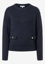 Load image into Gallery viewer, MORE &amp; MORE &lt;BR&gt;
Cable-knit sweater with flaps and gold buttons &lt;BR&gt;
Navy &lt;BR&gt;
