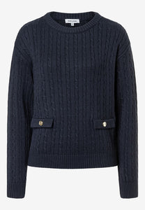 MORE & MORE <BR>
Cable-knit sweater with flaps and gold buttons <BR>
Navy <BR>