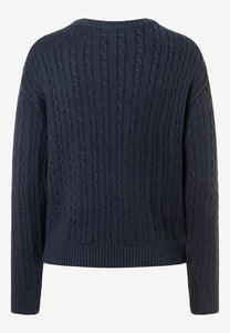 MORE & MORE <BR>
Cable-knit sweater with flaps and gold buttons <BR>
Navy <BR>