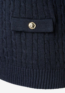 MORE & MORE <BR>
Cable-knit sweater with flaps and gold buttons <BR>
Navy <BR>