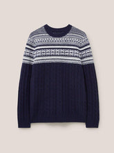 Load image into Gallery viewer, WHITE STUFF &lt;BR&gt;
Cable Fairisle Crew Jumper &lt;BR&gt;
Navy &lt;BR&gt;
