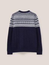 Load image into Gallery viewer, WHITE STUFF &lt;BR&gt;
Cable Fairisle Crew Jumper &lt;BR&gt;
Navy &lt;BR&gt;
