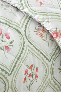 CATHERINE LANSFIELD <BR>
Cameo Floral Reversible Quilted Bedspread <BNR>
Natural Green <BR>