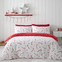 Load image into Gallery viewer, CATHERINE LANSFIELD &lt;BR&gt;
Candy Cane Duvet Set &amp; Fleece Throw &lt;BR&gt;
Red &amp; White &lt;BR&gt;
