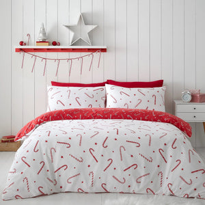 CATHERINE LANSFIELD <BR>
Candy Cane Duvet Set & Fleece Throw <BR>
Red & White <BR>