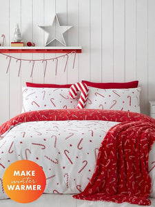 CATHERINE LANSFIELD <BR>
Candy Cane Duvet Set & Fleece Throw <BR>
Red & White <BR>