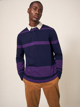 Load image into Gallery viewer, WHITE STUFF &lt;BR&gt;
Colour Block Rugby Shirt &lt;BR&gt;
Navy &amp; Purple Stripe &lt;BR&gt;
