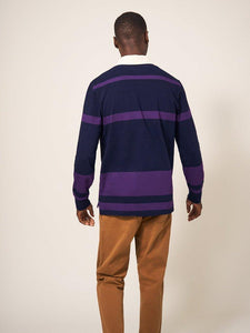 WHITE STUFF <BR>
Colour Block Rugby Shirt <BR>
Navy & Purple Stripe <BR>
