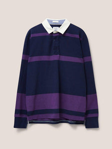 WHITE STUFF <BR>
Colour Block Rugby Shirt <BR>
Navy & Purple Stripe <BR>