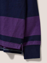 Load image into Gallery viewer, WHITE STUFF &lt;BR&gt;
Colour Block Rugby Shirt &lt;BR&gt;
Navy &amp; Purple Stripe &lt;BR&gt;
