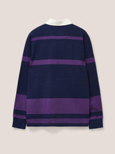 Load image into Gallery viewer, WHITE STUFF &lt;BR&gt;
Colour Block Rugby Shirt &lt;BR&gt;
Navy &amp; Purple Stripe &lt;BR&gt;
