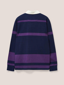 WHITE STUFF <BR>
Colour Block Rugby Shirt <BR>
Navy & Purple Stripe <BR>