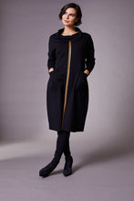 Load image into Gallery viewer, PERUZZI &lt;BR&gt;
Cowl Neck Dress &lt;BR&gt;
Black with bronze trim &lt;BR&gt;
