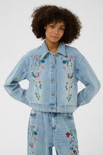 Load image into Gallery viewer, CULTURE <BR>
Embroidered Denim Bomber Jacket <BR>
Denim <BR>
